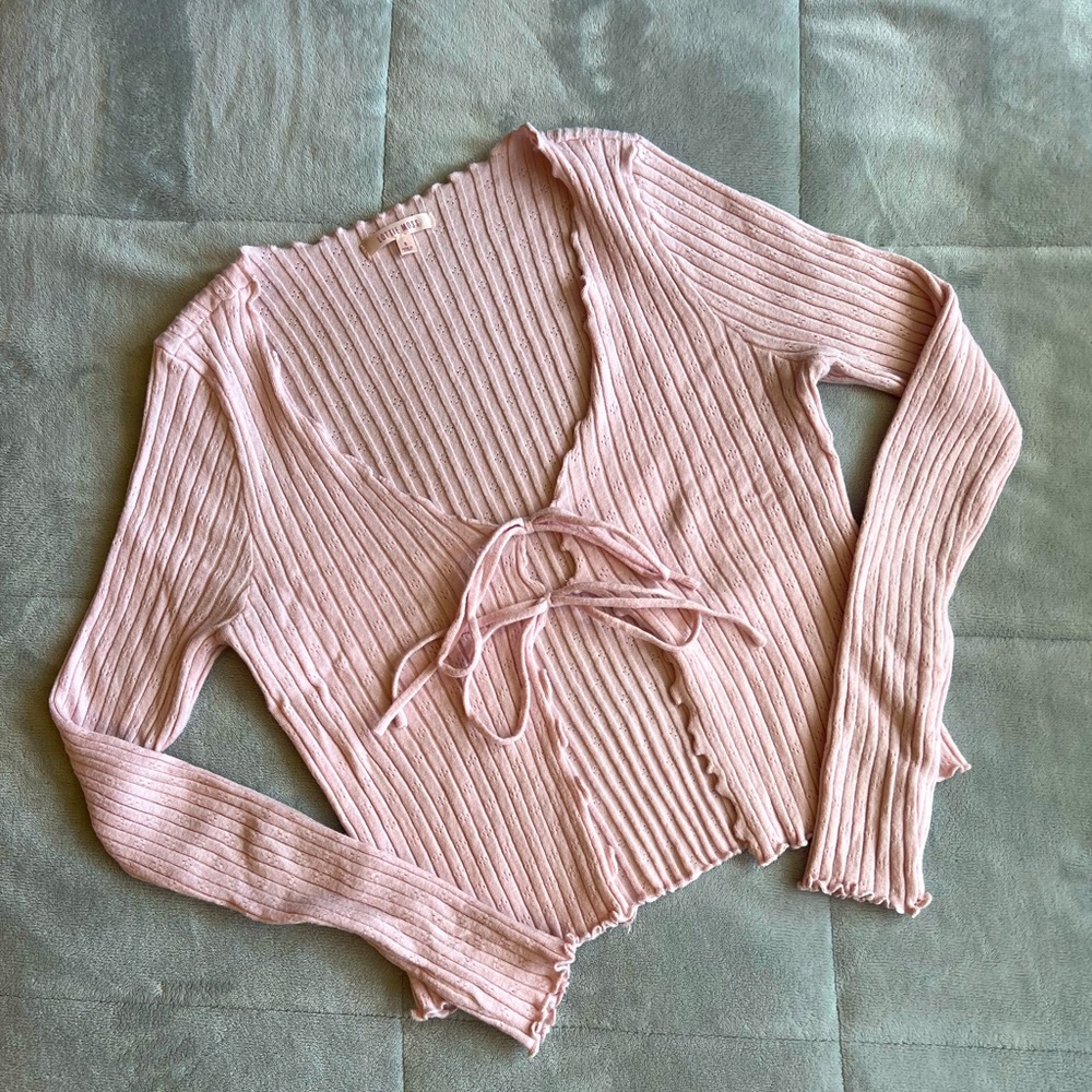Pacsun x Lottie Moss Baby Pink Open Tie Sweater Top